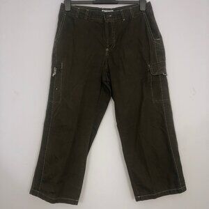 Columbia Cropped Cargo Pants Womens 10 Olive Pullcord Flap Pockets Cotton Hiking